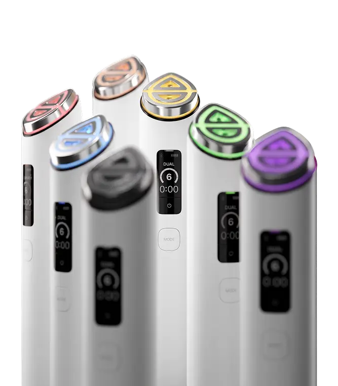 Seven Medicube Age-R Booster Pro X2 modes with different light colors